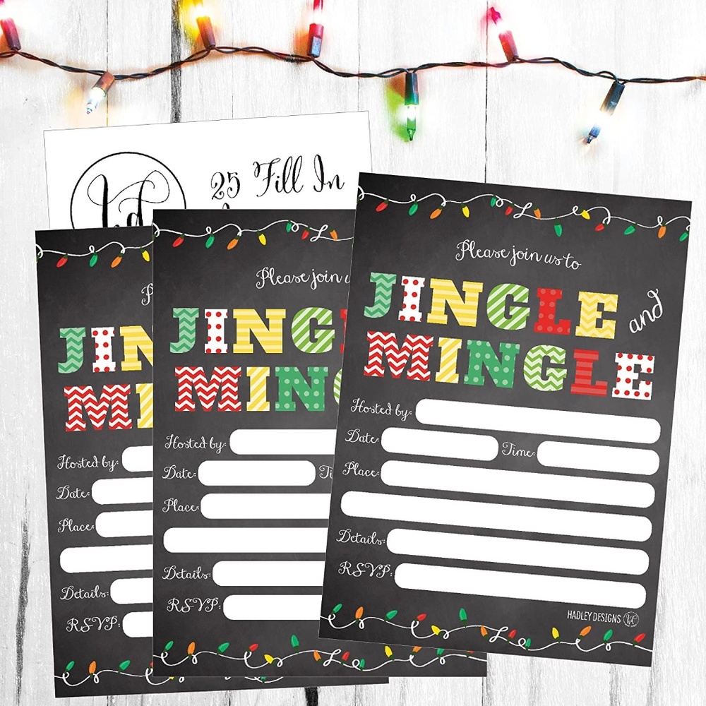Hadley Designs 25 Party Invitations Blank Fill Jingle Mingle Christmas Holiday